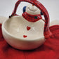St. Nicholas Square Snowman Basket Candy Dish Button Up with Stocking China 7"
