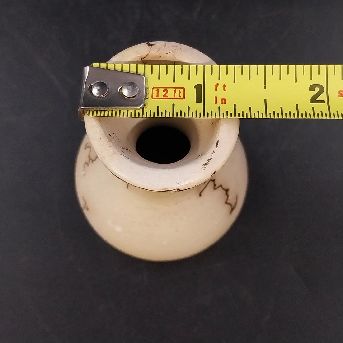 Vail Signed Horsehair Pottery Mini Bud Vase Cream Black 3" Southwestern