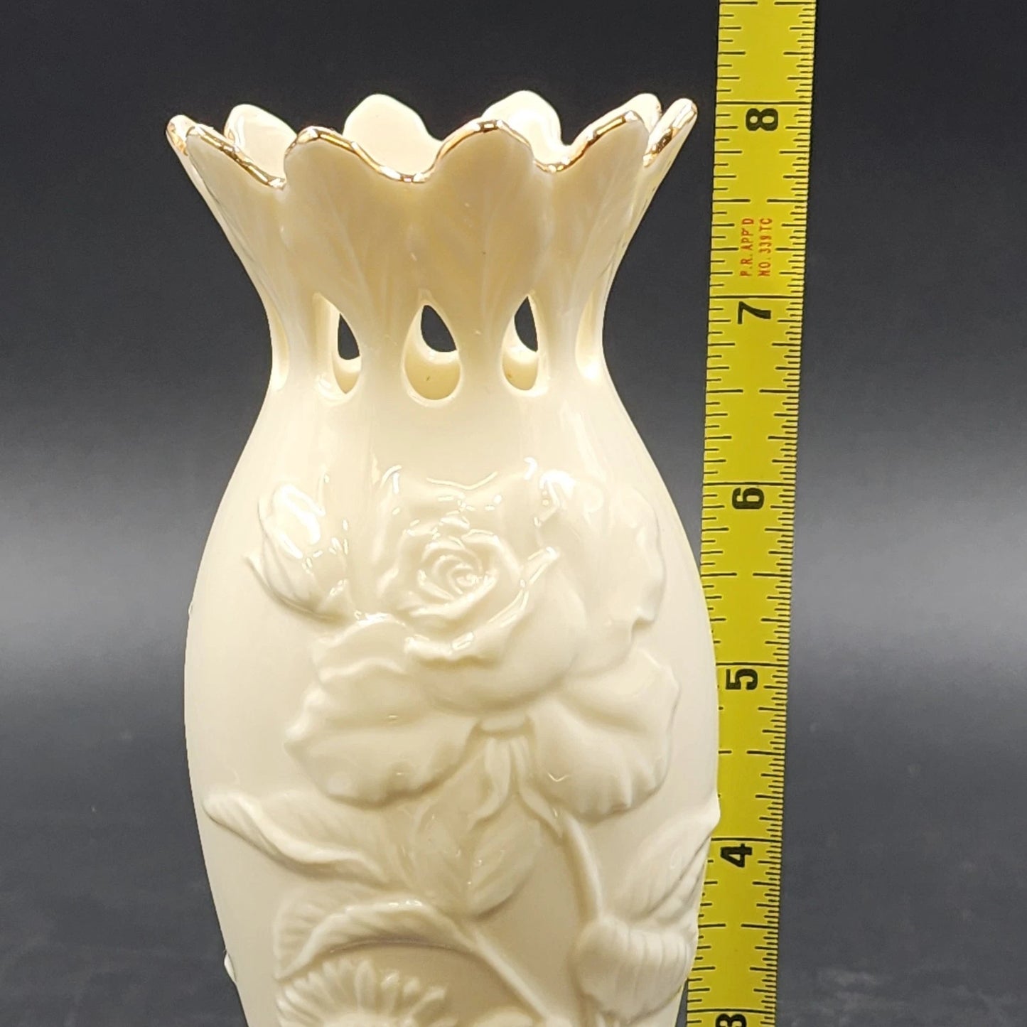 Lenox 8" Bud Vase Breast Cancer Awareness Tea Rose Cream China Gold Trim Floral