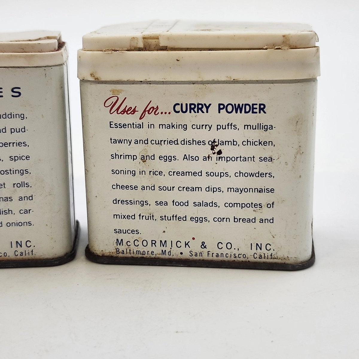 Schilling Ground Cloves Curry Powder 1.25 Oz Spice Tins Red White 2pc Vintage