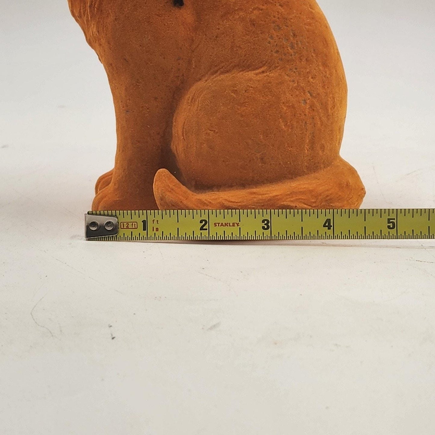 Flocked Orange Cat Figurine 7.25 Inch Fuzzy Ceramic Kitty 1960s 70s