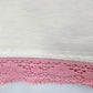 MRS Embroidered Pillowcase Pink Green Floral Lace Trim Mid Century 30" Vtg 1950s