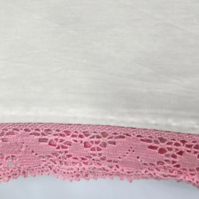MRS Embroidered Pillowcase Pink Green Floral Lace Trim Mid Century 30" Vtg 1950s
