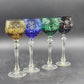 4 Bohemian Cordial Glasses Crystal Cut-to-Clear Wine Hocks 8.75" Multi-Color