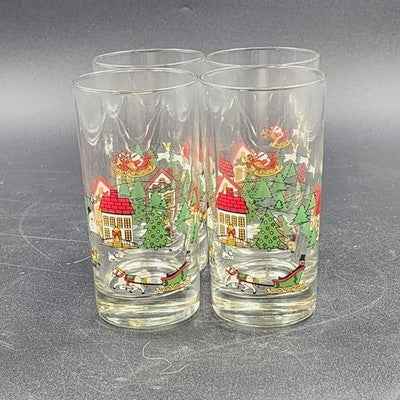 Set Of 4 Hi-Ball Glasses 11oz 5.5" by The Joy Of Christmas Carlton Glass USA NOS
