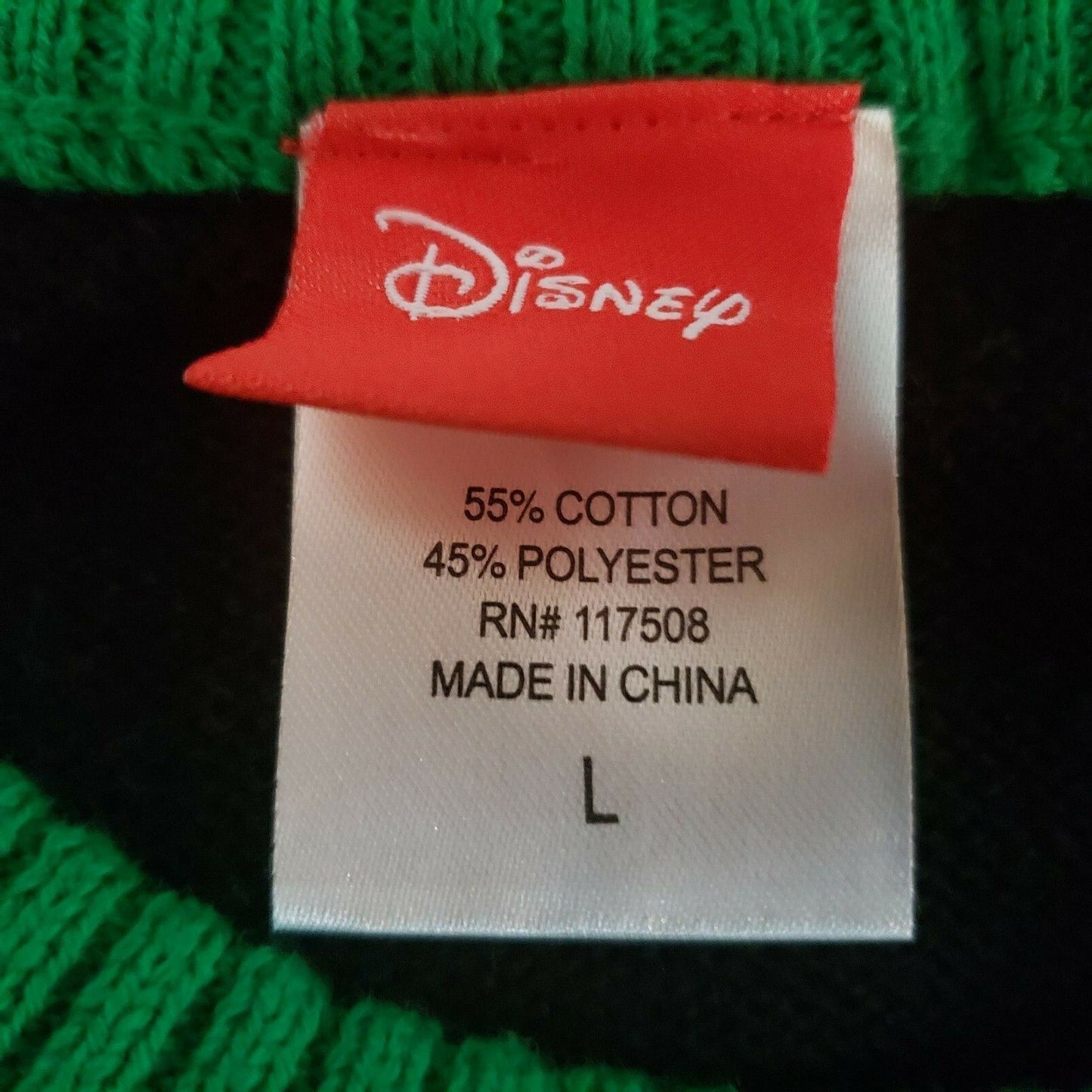 Disney Mickey Mouse Men’s Christmas Sweater L Black Green White Lights NWOT