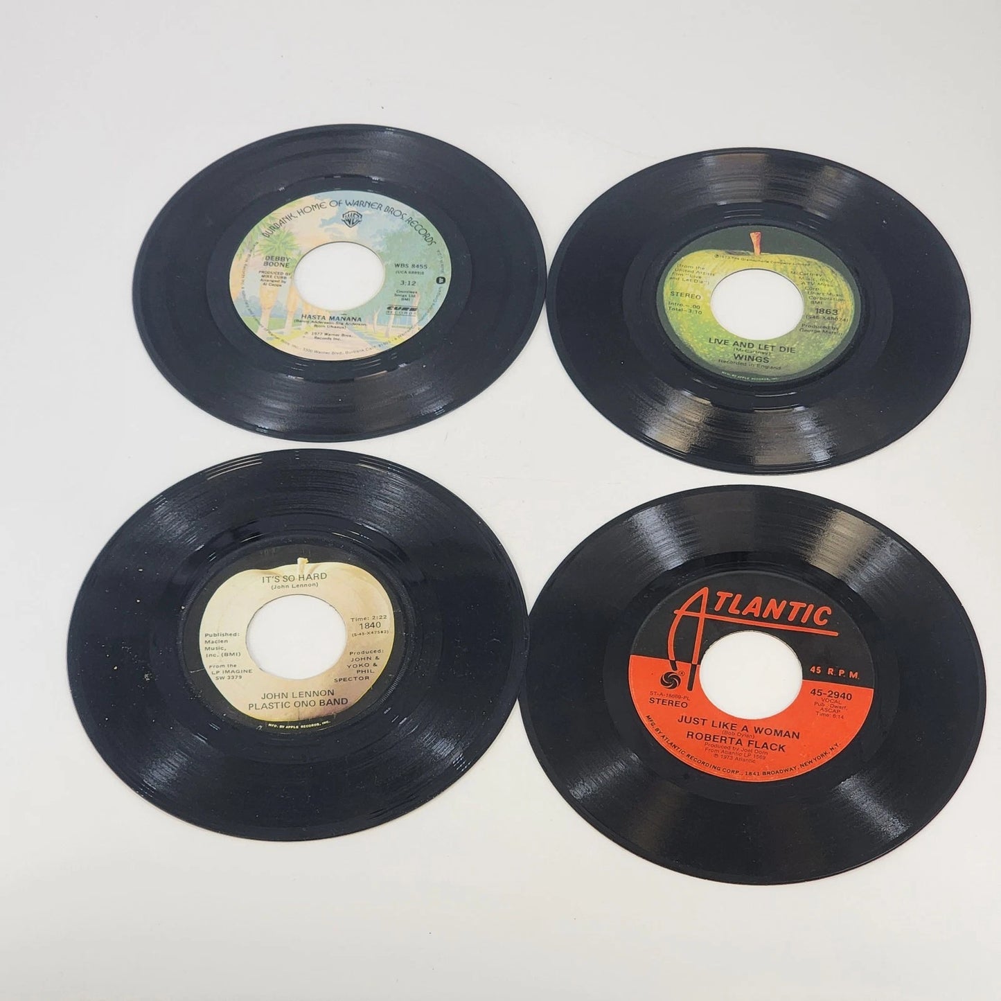1970s 4-Pack 45RPM Vinyl Wings, Lennon, Flack & Boone Records