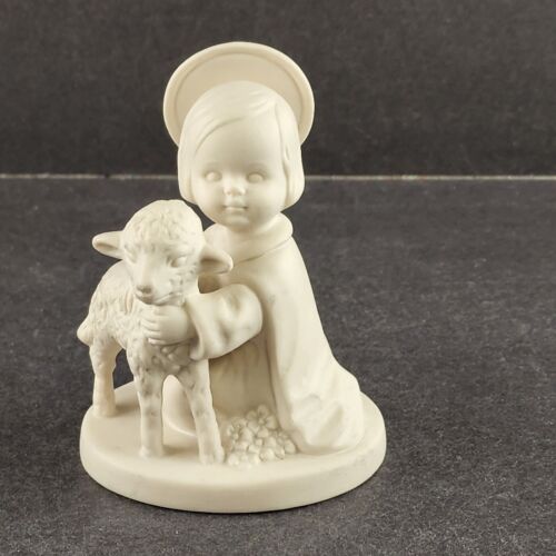 Goebel HJ19 Angel with Lamb White Bisque Figurine West Germany Vintage 3.75"