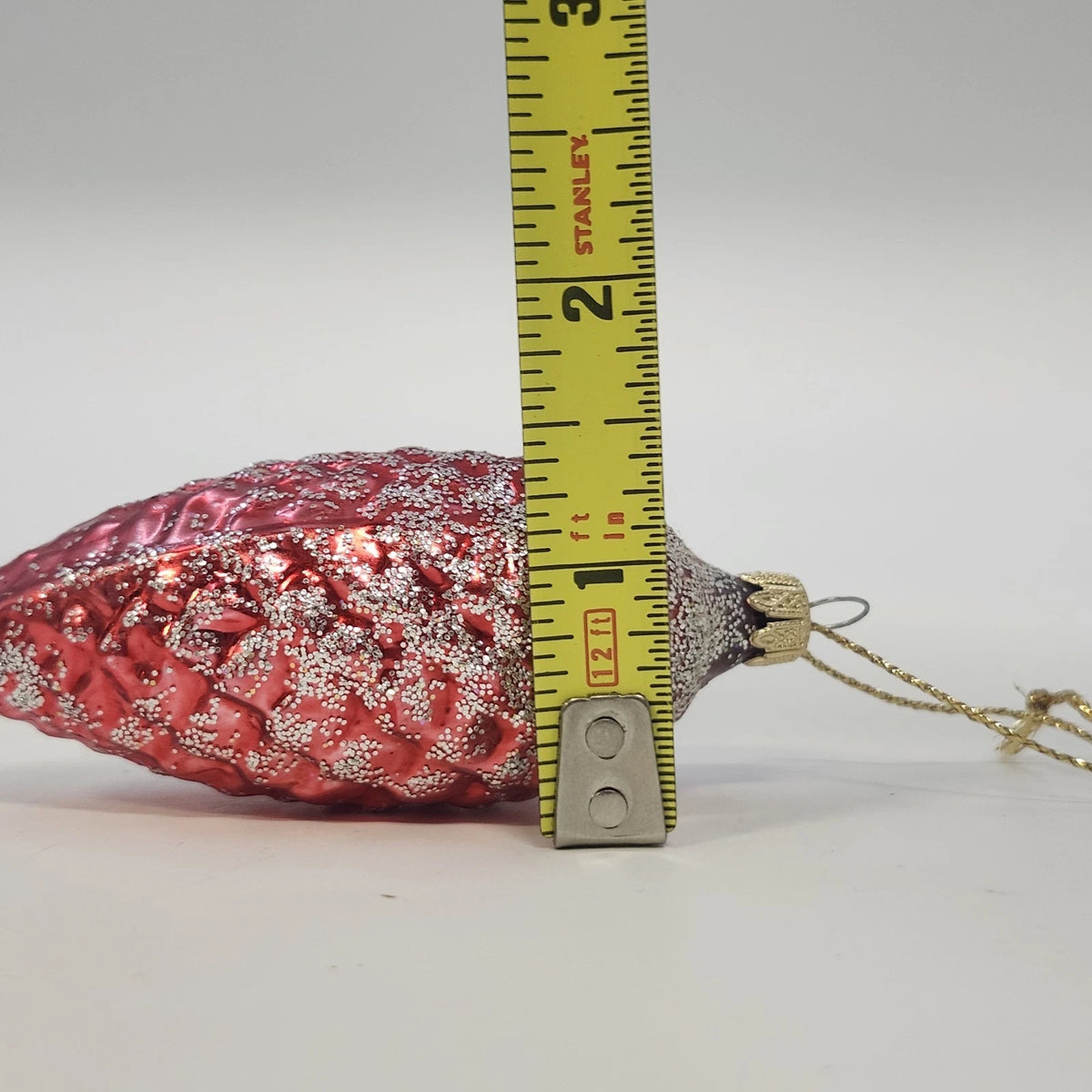 Columbia Glass Pinecone Christmas Ornaments Red Silver Pair 3.5" Missing Cap