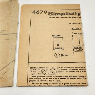 Simplicity 4679 Vtg Sewing Pattern Uncut Smocked 1" Gingham Home Fashions 1960's