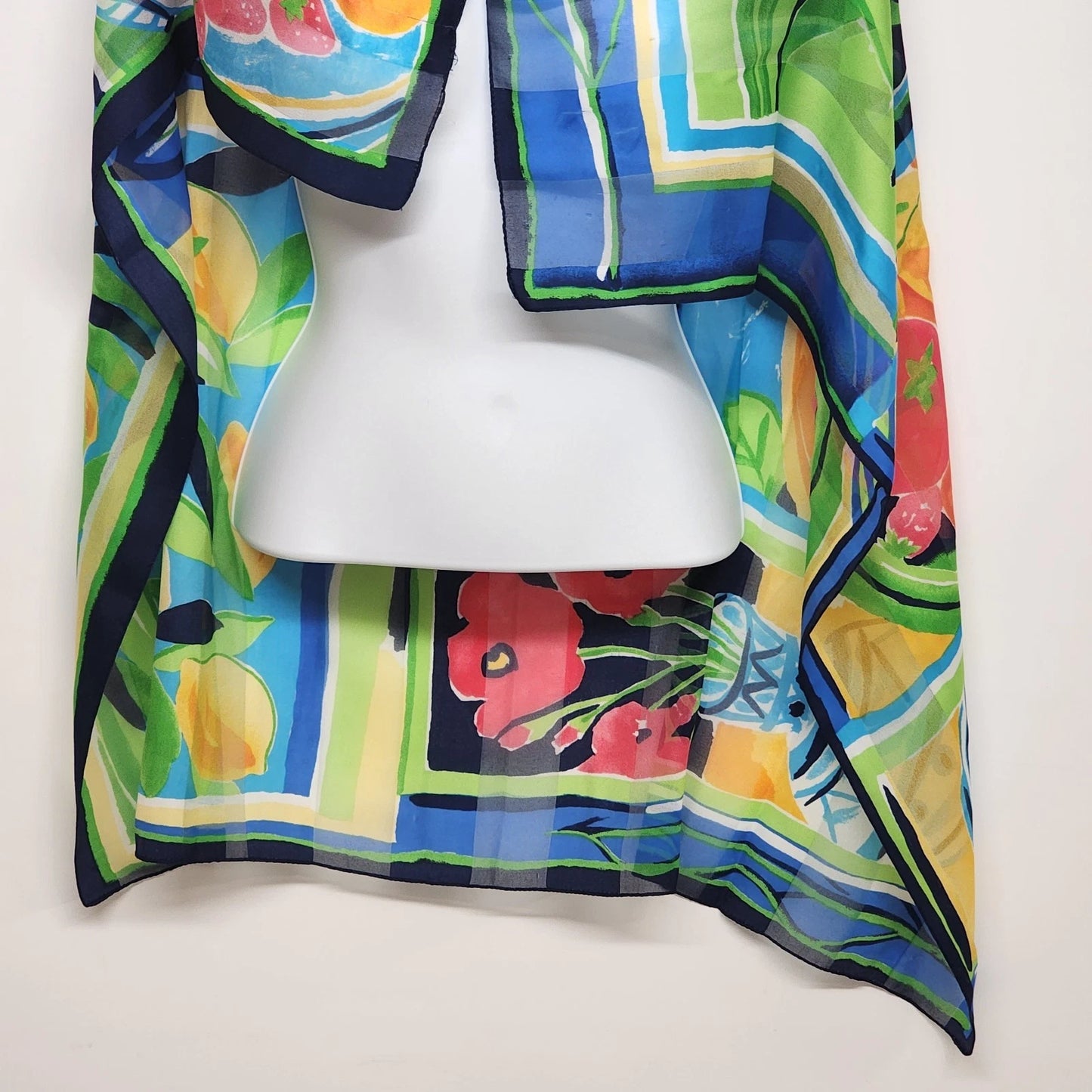 Geometric Silk Blend Square Scarf 34" Abstract Colorful Print Roll Edge