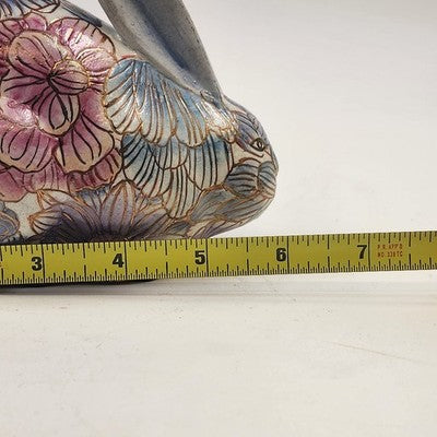 Ethan Allen Home Collection Ceramic Bunny Rabbit Figurine Pink Blue Floral 6"x3"