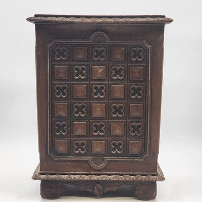 Vintage Faux Carved Wood Plastic Waste Basket Trash Can 14.75" MCM