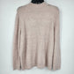 ELLE Women's XL Pink Metallic Knit Sweater Rhinestone Floral Crew Neck
