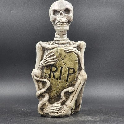 Halloween Resin Molded RIP Skeleton Grave Stone Serpent 13.5" Yard Decoration