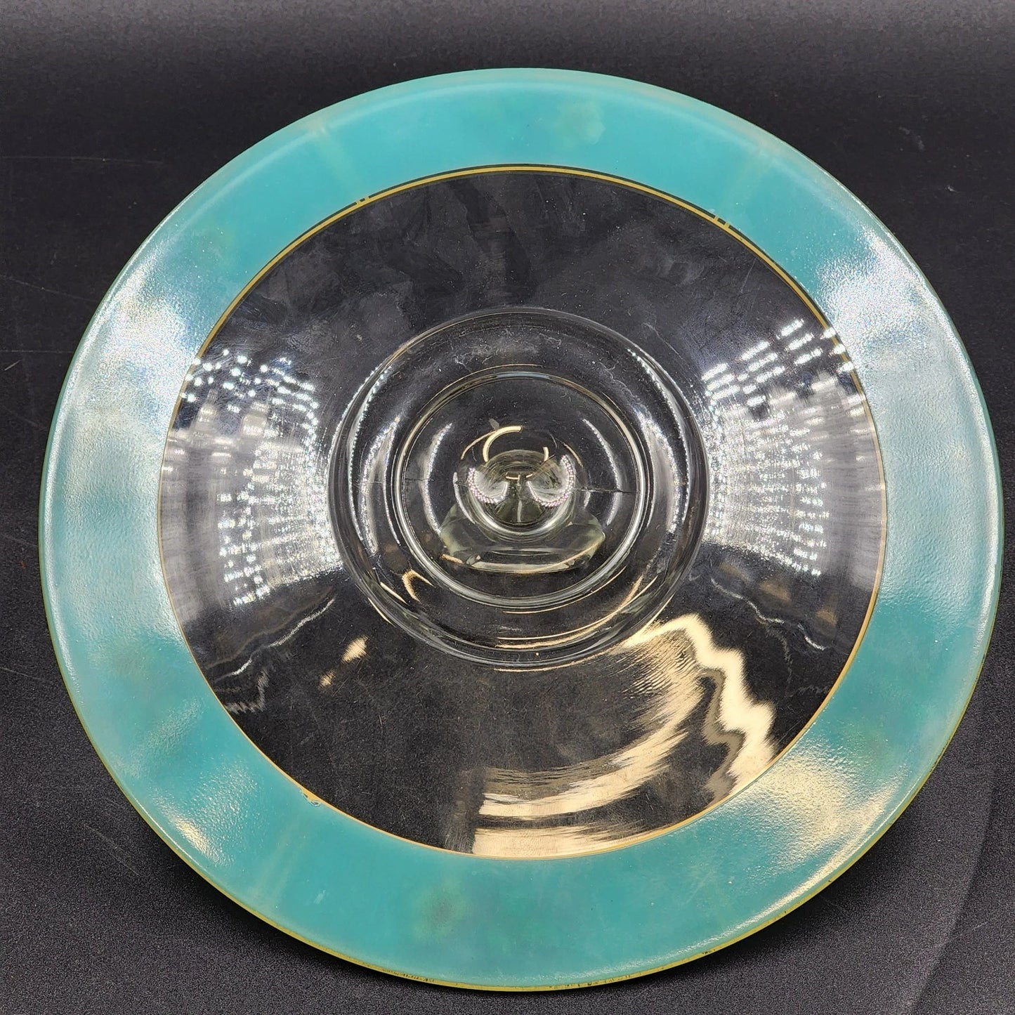 Reverse Painted Glass Tidbit Tray French cottage tableware Blue 11" MCM Server