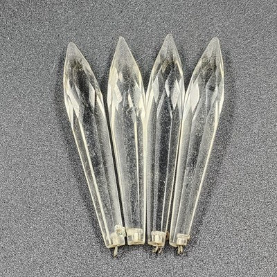 4 Icicle Spear Crystal Glass Antique Chandelier Prisms 3"x0.5" w Wire Connector