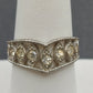Silver Tone Chevron Rhinestone Filigree Ring Milgrain Openwork Women's Size 8.5