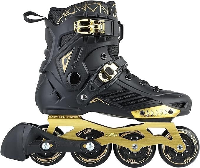LIKU Unisex Fitness Inline Skates Size 6M / 6.5W Black Gold with Blades China