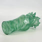 Green Art Glass Vase White Swirl Ruffled Scalloped Top Edge Hand Blown 9" Tall