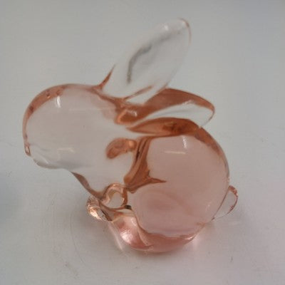 Enesco Art Glass Easter Bunny Peach Figurine 3.5” Vintage Rabbit Paperweight