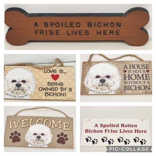 5 pc Bichon Wall Art Sign Love Spoiled Wooden Made USA Pet Project 10" Welcome