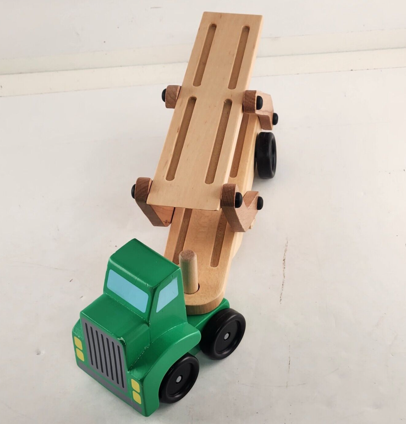 Melissa and Doug Wooden Toy Car Carrier Truck and Trailer Kids Classic No Cars