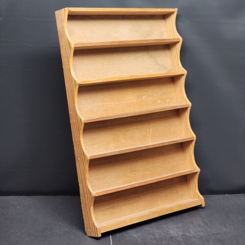 Wooden Wall Hanging Shelf 6 Opening Shallow Depth Solid Back Plate Groove 19x28"