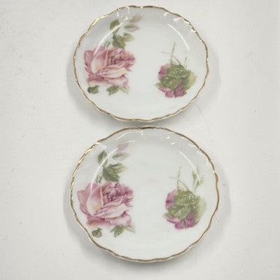 2 Rosenthal RC Monbijou Butter Pat Dishes Pink Roses Gold Scallop Bavaria