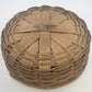 Longaberger Darning Basket 10" Round Floral Liner Double Leather Handle Vtg USA