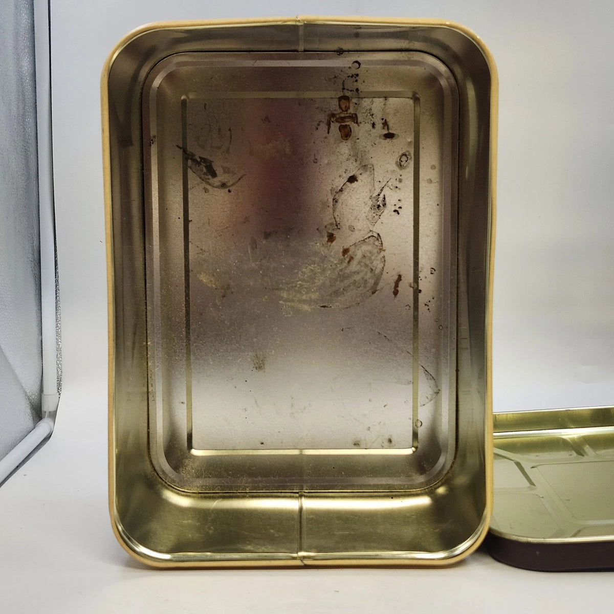 Slice O' Life Bread Empty Box Metal Tin Brown Lid Wheat Design 14" USA Vintage