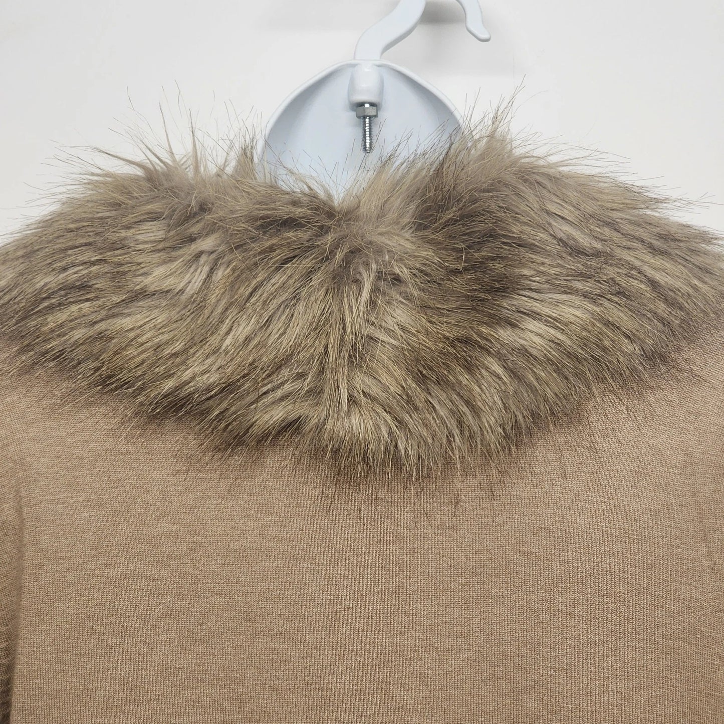 New York & Company Tan Cardigan Faux Fur Collar Size Medium
