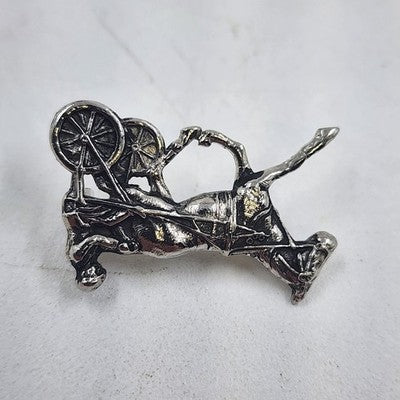 Silver Tone Harness Racing Sulky Jockey Brooch Pin Equestrian Vintage