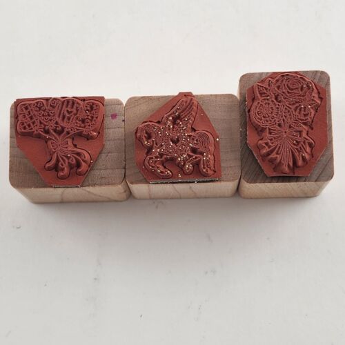 12 Wood and Acrylic Mounted Rubberized Stamps Positive Feelings Vintage