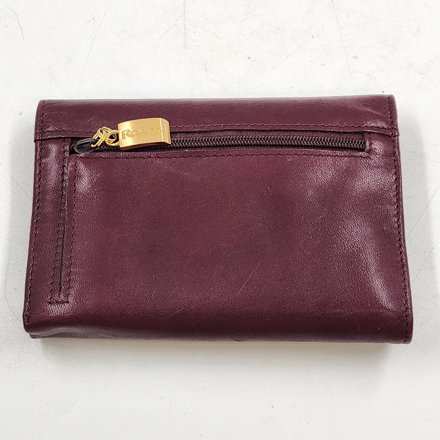 Rolfs Women's Genuine Brown Leather Tri-Fold Wallet Organizer Card Fold-Out Vtg