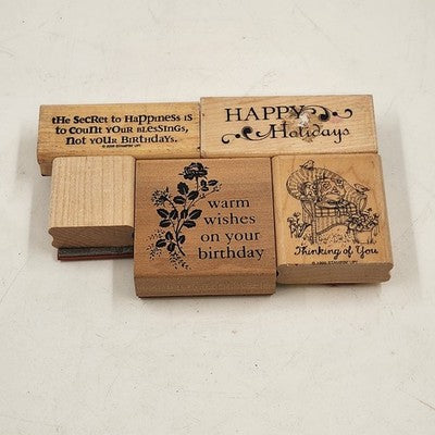 5 Rubber Stamps Warm Wishes Holidays Theme Various Brands Natural Wood