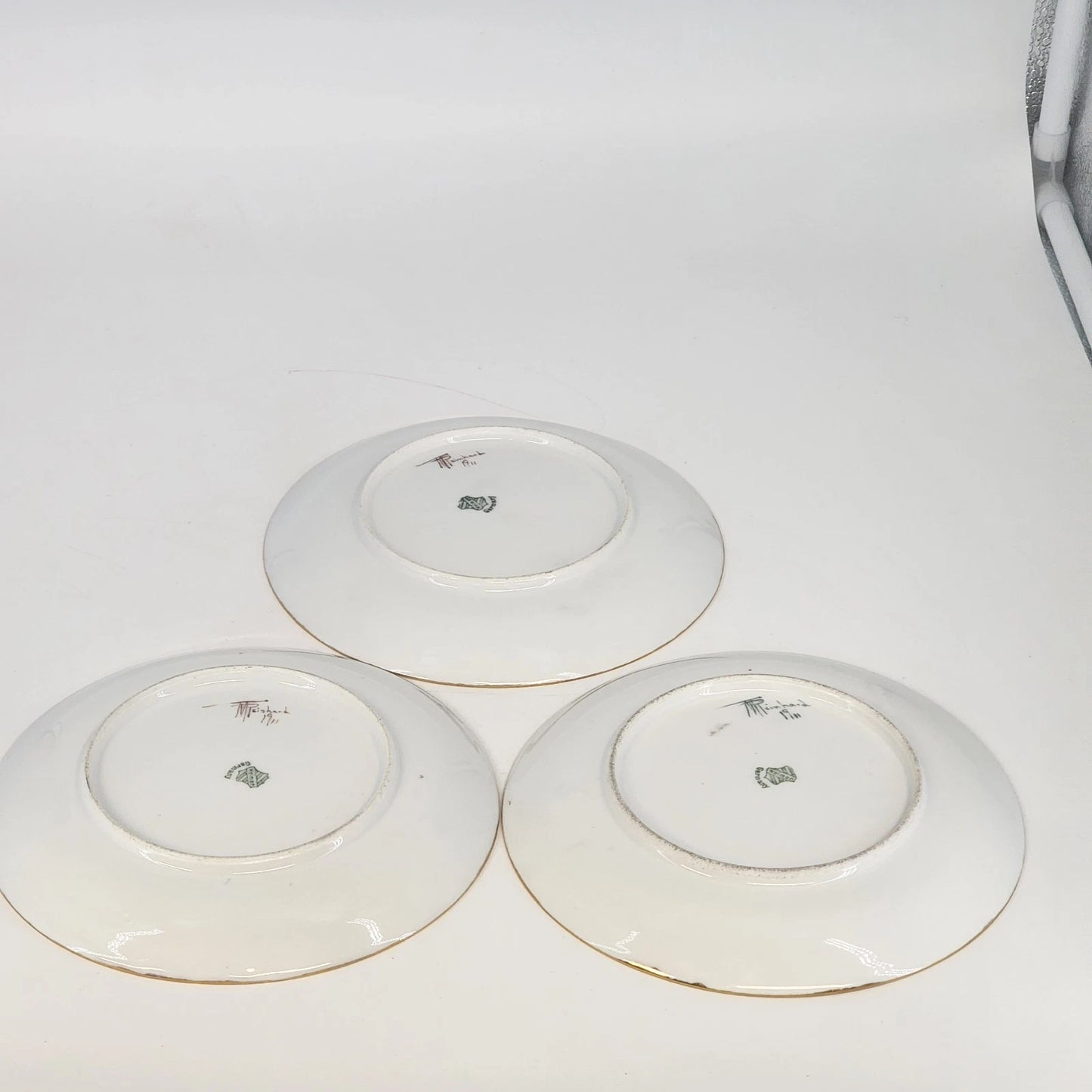 3 Weimar Porcelain Plates 7" Signed T Reinhard Fruit Motif Germany 1911 Antique