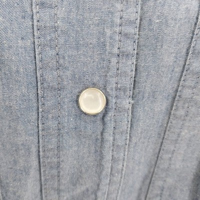 Lizsport Denim Shirt L Pearl Snap Long Sleeve 100% Cotton Blue