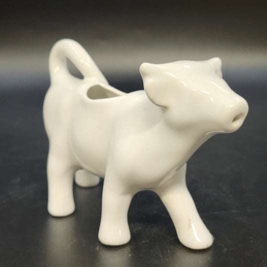 Apilco White Porcelain Cow Creamer Pitcher Figural Milk Pourer Farmhouse 6.5"