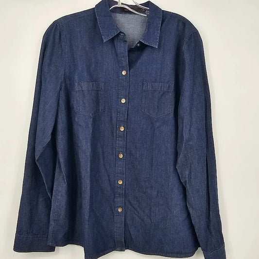 The Limited Women’s Denim Blouse Large Blue Button Front Shirt Casual