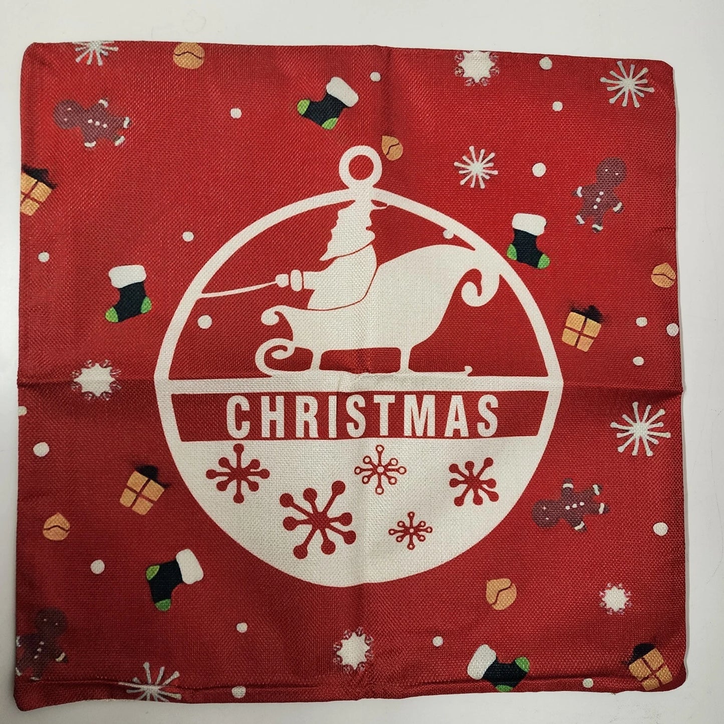 4 Burlap Christmas Pillow Covers 17.5" Sq Red Beige White Holiday Cushion Shams