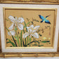 Taiwanese Bird Floral Painting Print Vintage Gold Bamboo Frame Matted No Glass