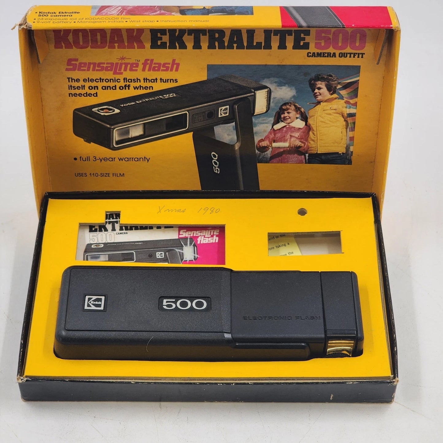 Kodak Ektralite 500 Camera Outfit Orig Box 110 Film SensaLite Electronic Flash