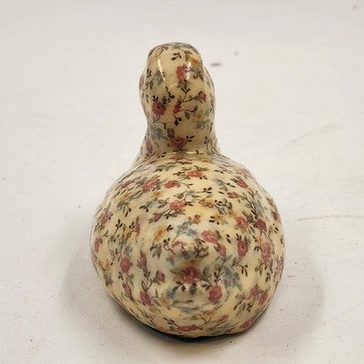 Small Duck Decoy Floral Decoupage Display Felt Base Decorative Porcelain 5” x 3"