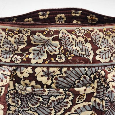 Vera Bradley Shoulder Bag Tote Slate Blooms Brown/Blue Floral Cotton Quilted Zip