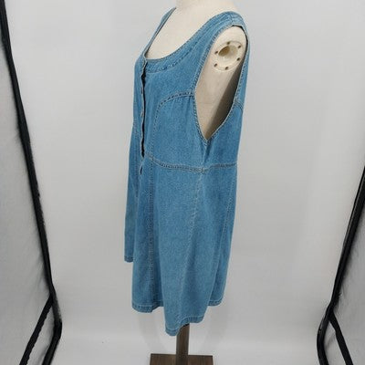 Cherokee Denim Mini Dress L Button Front Sleeveless Skater Blue