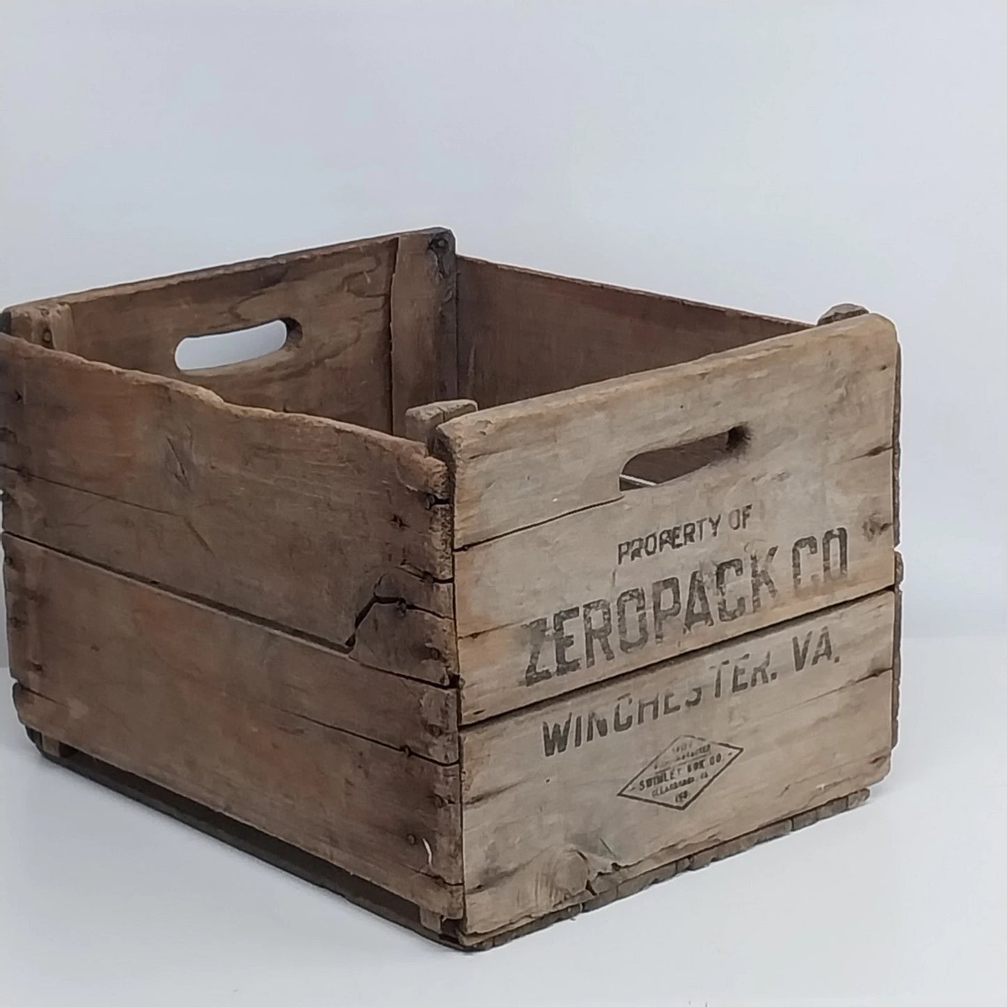 Zeropack Wooden Crate Winchester VA Advertising Storage Box Vintage 18x15x12