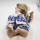 Porcelain Girl Doll Blonde Braids Glasses Blue Plaid Dress 14" Reclining Pose