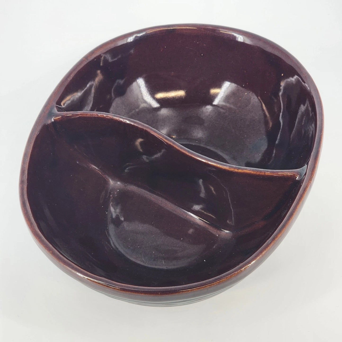 Marcrest Daisy Dot Divided Serving Bowl Brown 8"x10" Stoneware Oven Proof USA