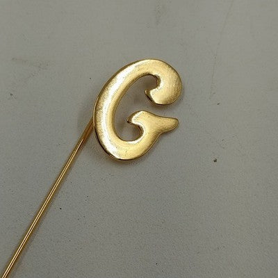 Gold Tone Initial Letter G w Faceted Clear Rhinestone Stick Pin Brooch